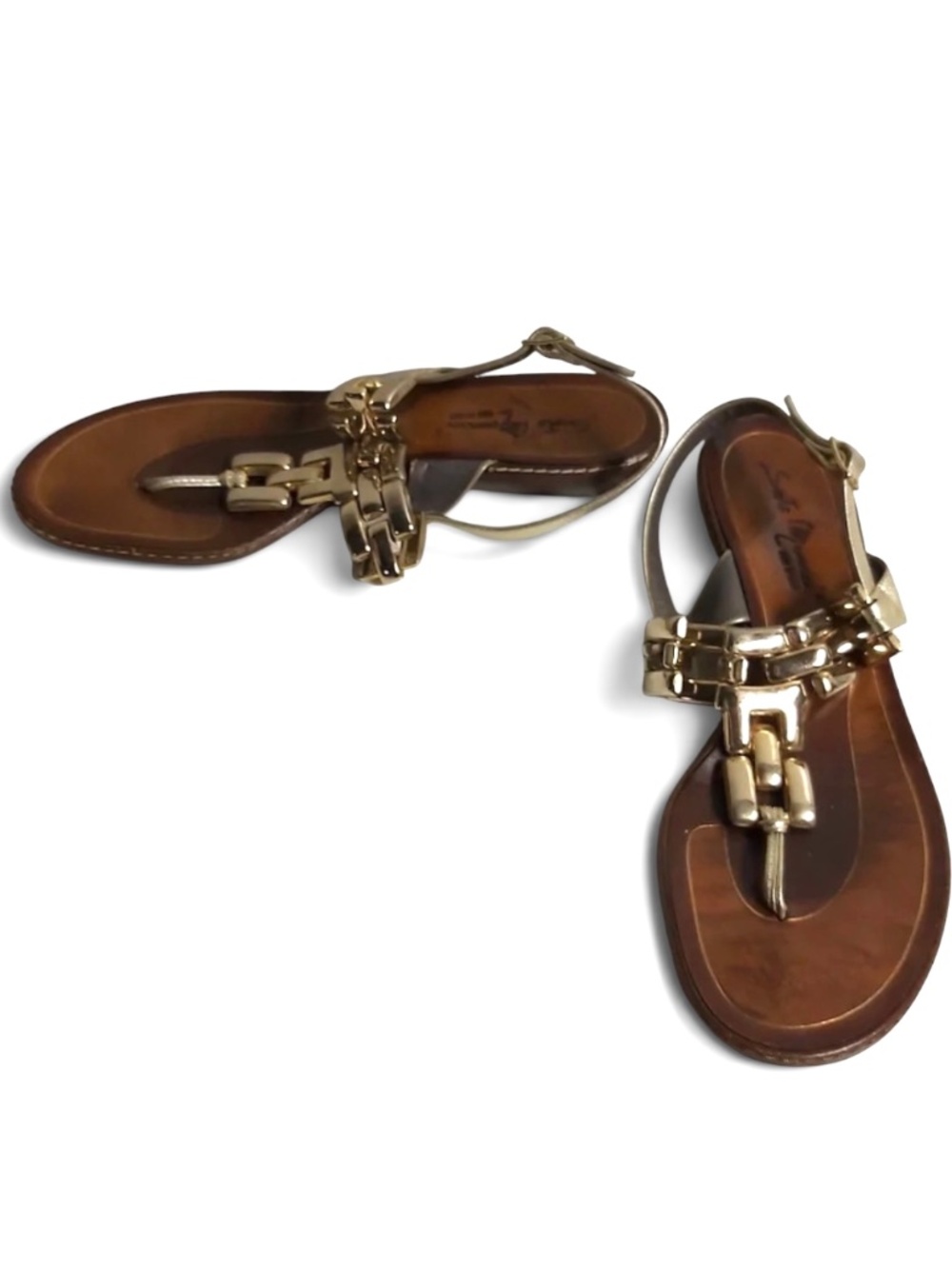 Vintage Sesto Meucci Sandals Gold Chain and Tan Leather Made in Italy Size 8